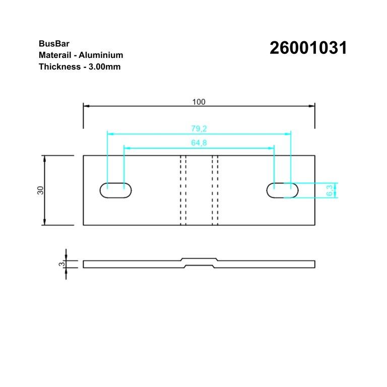 Aluminium Bus Bar 100X30X3 mm - Image 2